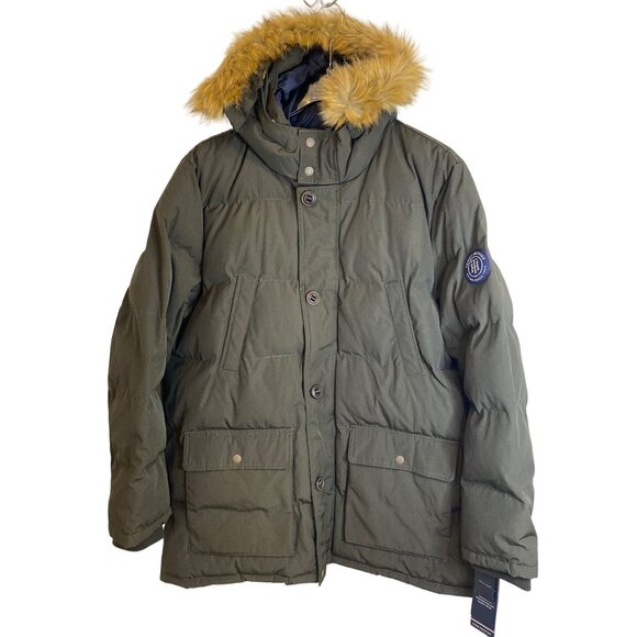 Tommy Hilfiger Men's Olive Ultra Loft Quilted Puffer Coat with Hood Size XXL NWT - Picture 1 of 7